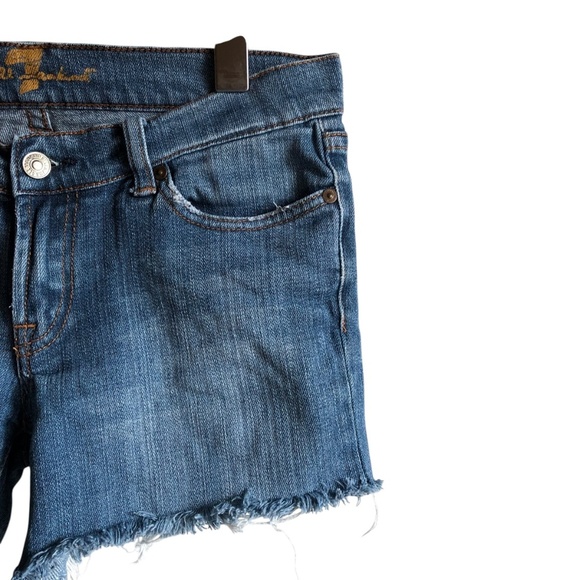 7Fam Cut-off Denim Shorts Size 28 Repurposed Frayed - Picture 3 of 11